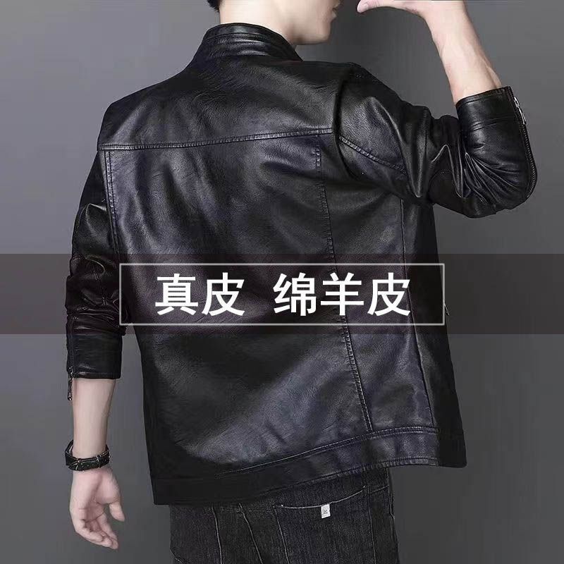 Haining Men's Leather Jacket 2025 New Autumn and Winter Stand Collar Sheepskin Men's Fleece-Lined Thickened Genuine Leather Coat Haining Men's Leather Jacket 2025 New Autumn and Winter Stand Collar Sheepskin Men's Fleece-Lined Thickened Genuine Leather Coat