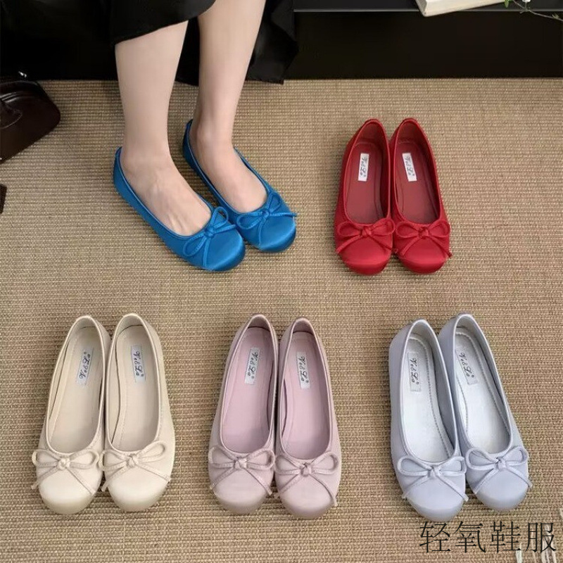 软底圆头芭蕾舞单鞋女2025春季新款绸缎面舒适平底一脚蹬奶奶鞋子|undefined