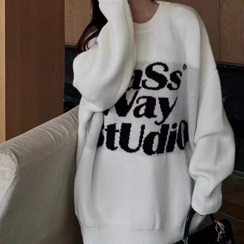 Estilo japonés retro primavera y otoño nueva ropa de abrigo pullover atmósfera carta contraste color Top perezoso estilo suéter para las mujeres