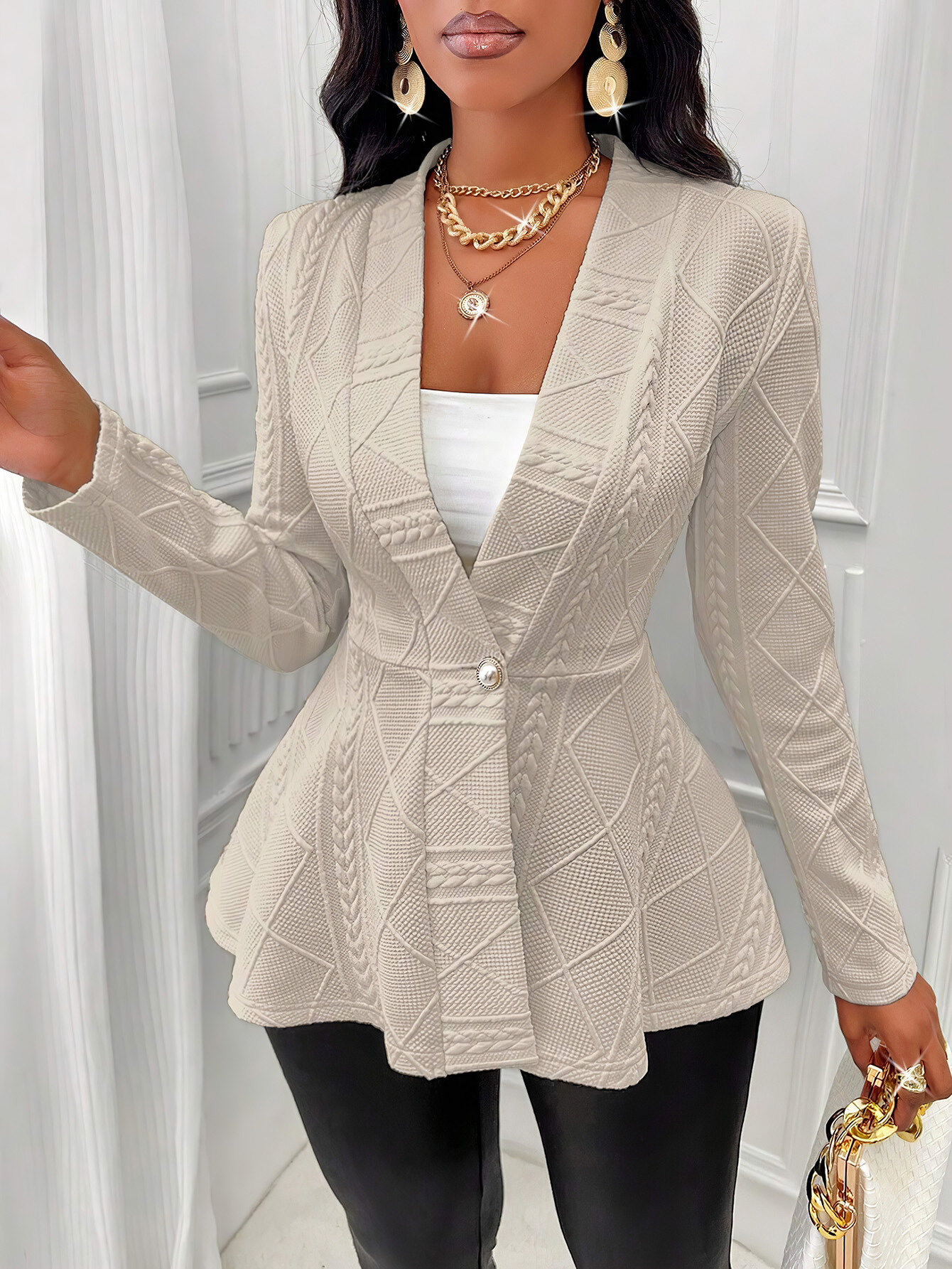 Dames jacquard blazer met een elegante slim fit pasvorm_voghion.com