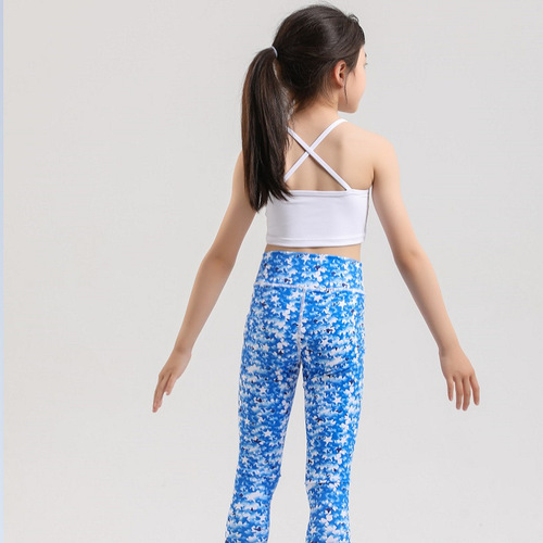 Cross-border girls' children double-layer anti-embarrassing short beauty backless yoga tops strappy workout tops running dancing wholesale