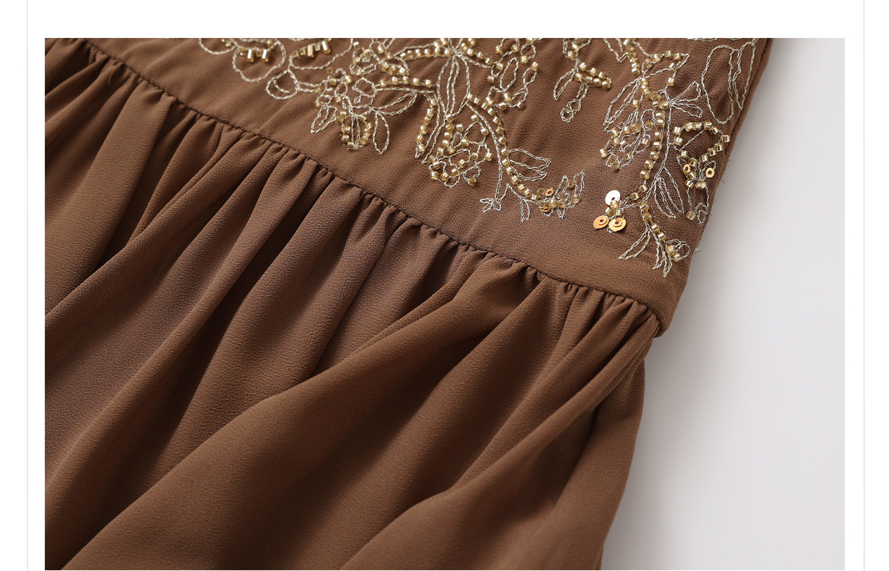 Đầm maxi nữ phong cách Trung Hoa thêu đính cườm retro mùa hè — Màu cà phê mẫu ngắn, Màu đen mẫu ngắn, Màu mơ mẫu ngắn, Màu đen dáng dài chi tiết 7