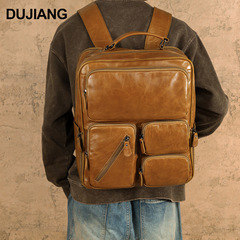 跨境新款多功能双肩包大容量户外休闲包包多口袋真皮背包旅行包