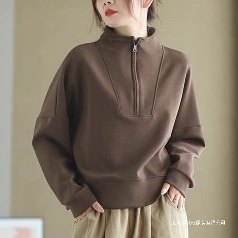 半拉链卫衣女套头立领上衣洋气减龄韩版宽松潮大码显瘦百搭秋冬款|undefined