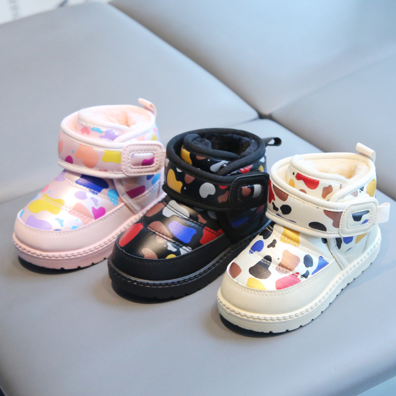 Winter New Boys' Snow Boots with Plush Lining, Children's Cotton Boots, Camouflage Girls' Low-Cut Short Boots, Baby Winter Shoes, Thick