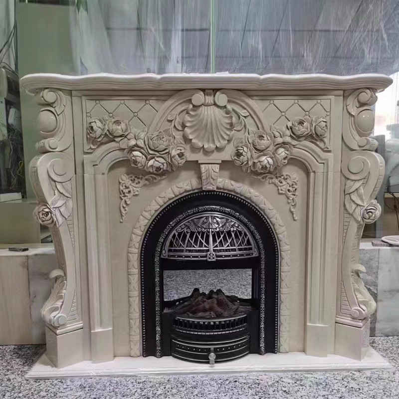 大理石壁炉石材法式欧式轻奢雕花壁炉架玄关柜汉白玉石雕壁炉