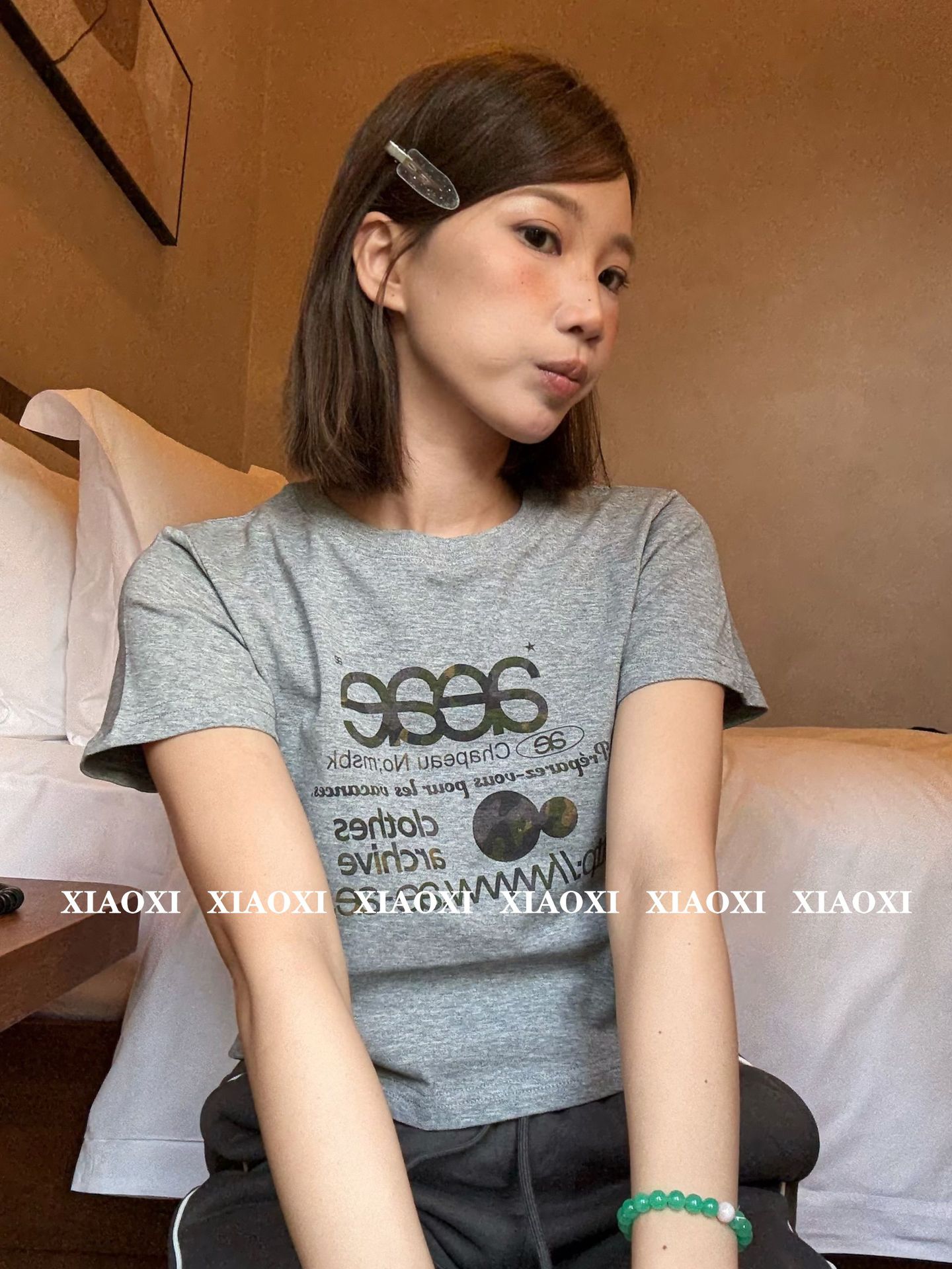 2025夏の新型韓国デザイナーのレトロae * e波点半袖tシャツの女性の丸襟が痩せて見える短い上着