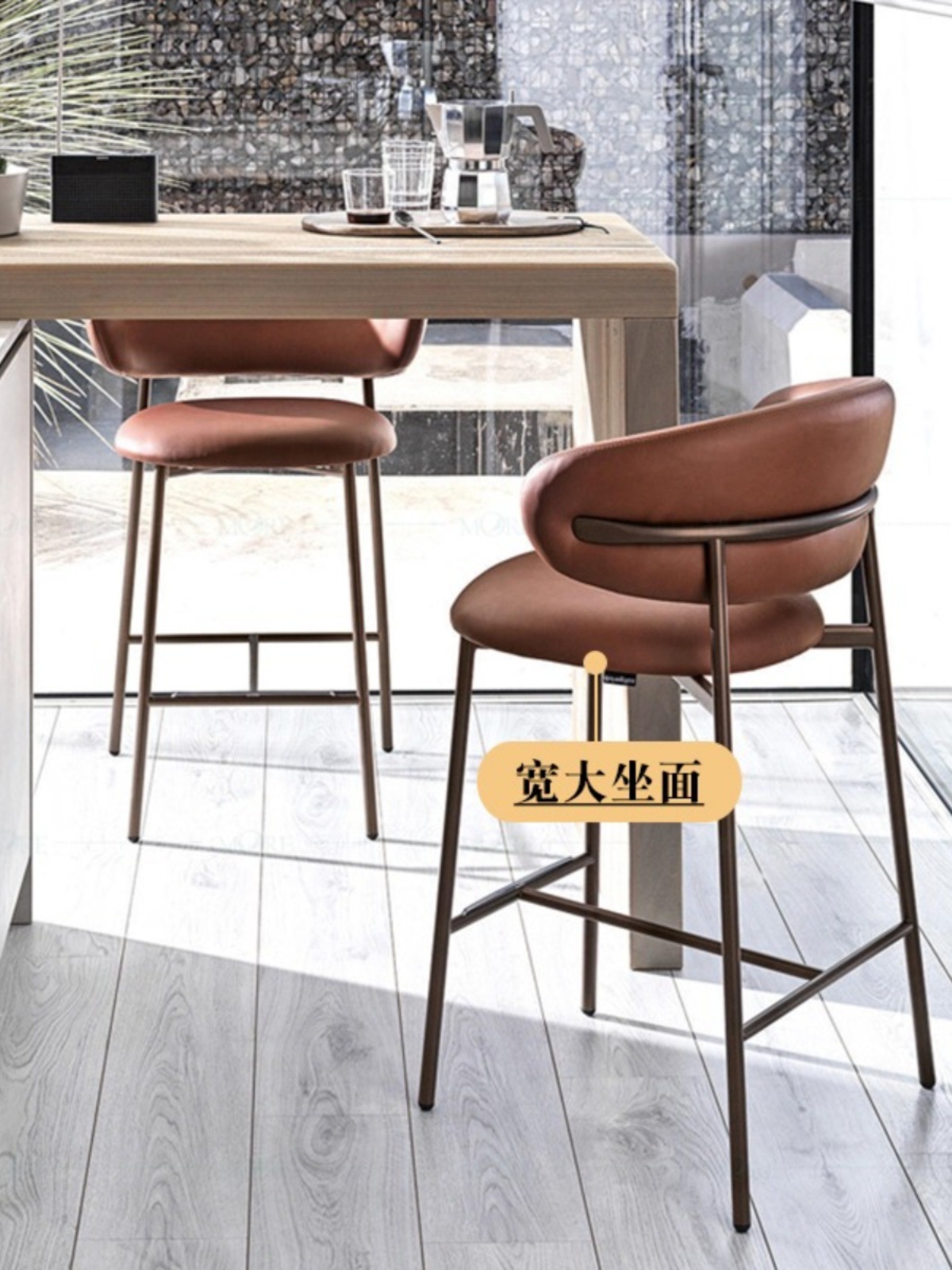 Solid Wood Bar Stool, Nordic Light Luxury Fabric Chair, Living Room Back Support Chair, Home Use Living Room High stool, Cafe Bar Counter Stool