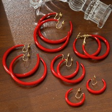 大红圈亮面法式复古港风夸张红色耳圈高级感圈圈耳饰无耳洞耳夹女