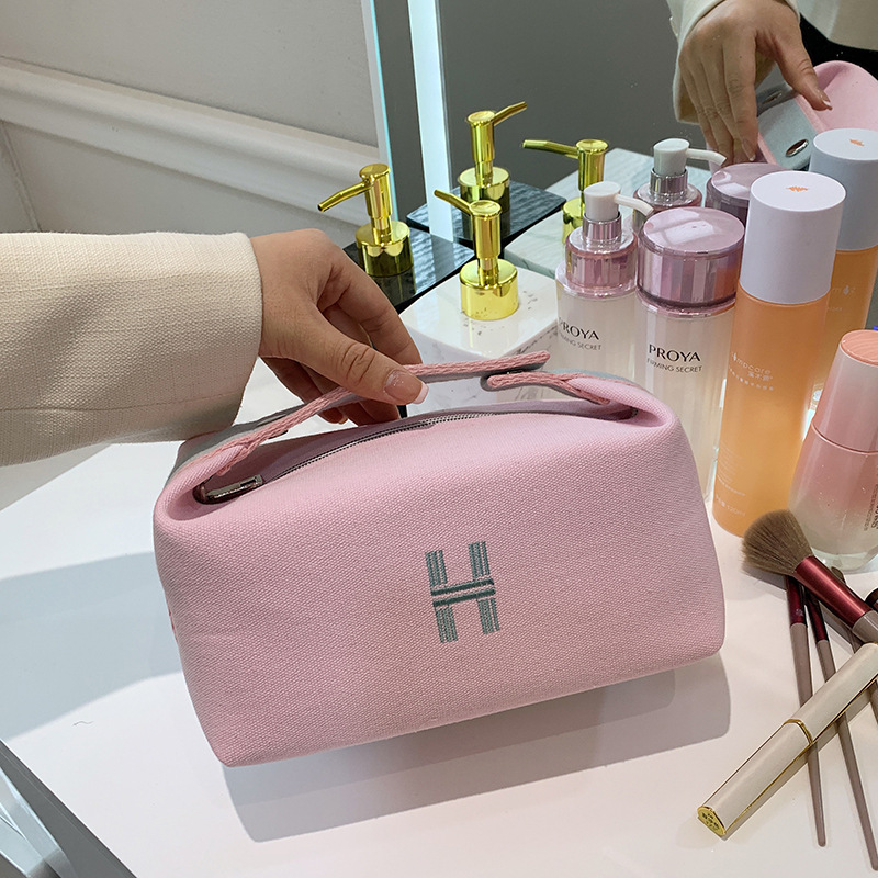 Bolsa de cosméticos de gran capacidad, brochas de maquillaje, productos para el cuidado de la piel, bolsa suave de mano, portátil, elegante, neceser para estudiantes, almacenamiento al por mayor