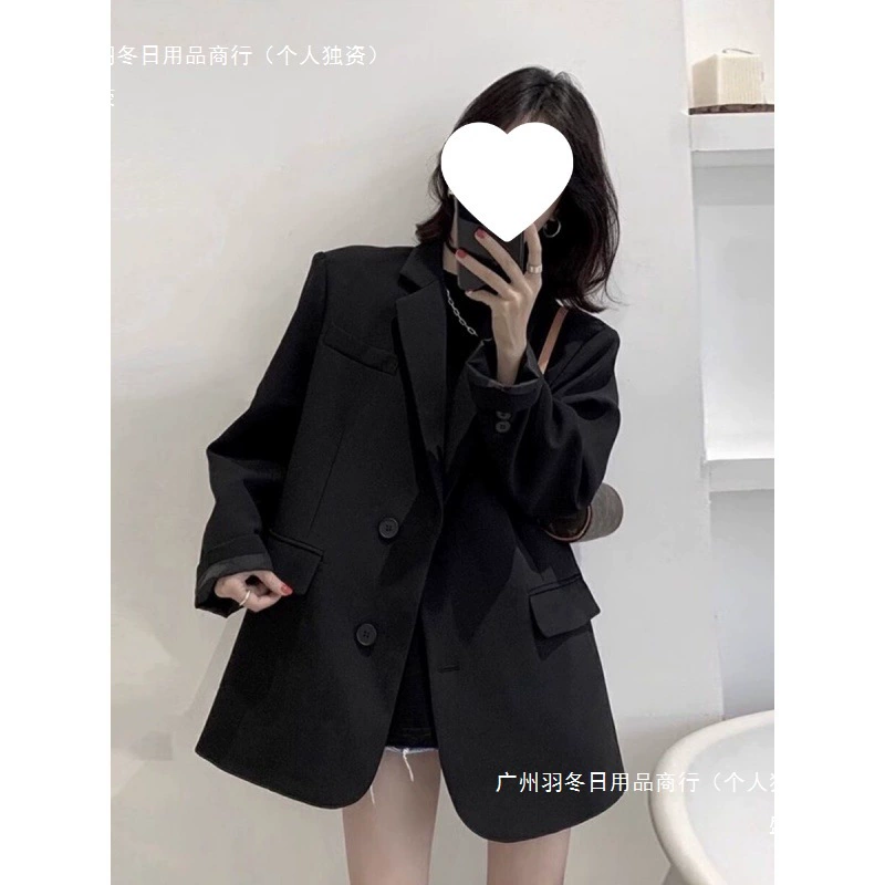Чувство черного пиджака женский весна и осень 2025 новая корейская версия свободного маленького костюма топ белый