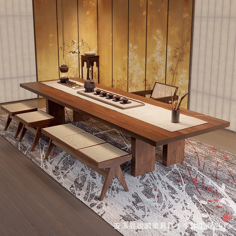 宋代美学实木大板茶桌椅组合家用客厅办公室泡茶台现代简约风茶几