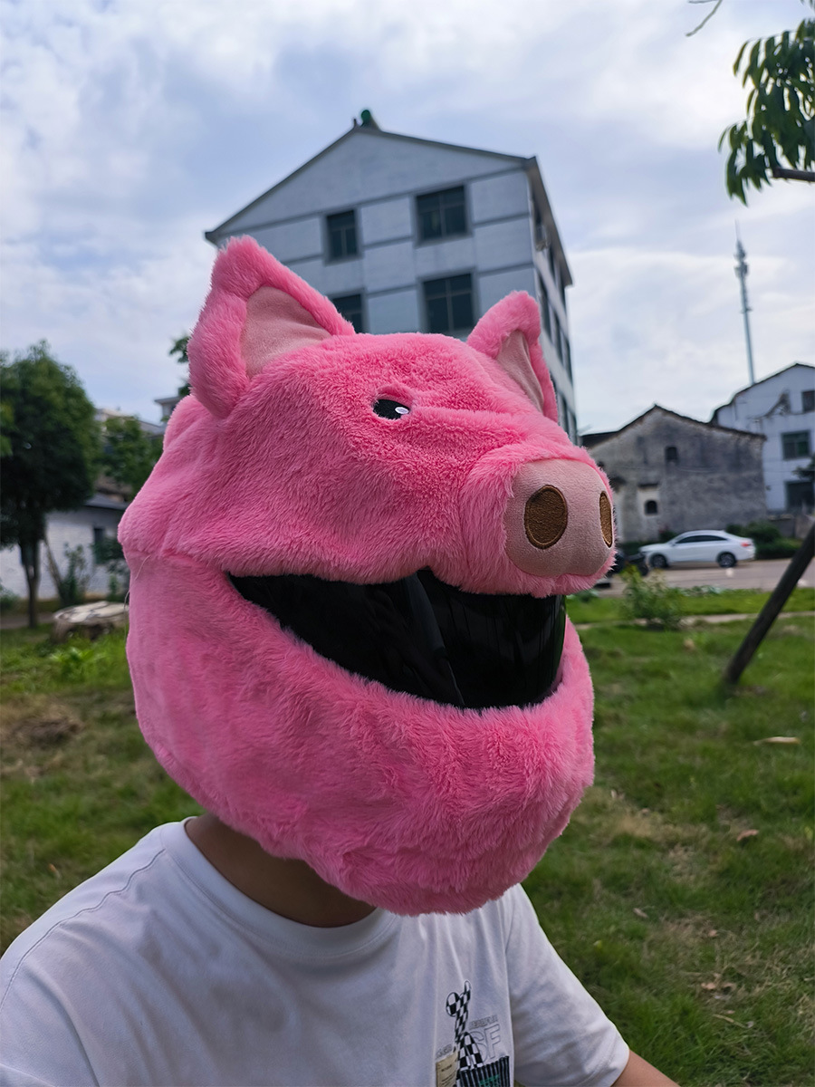 Funda para casco más vendida de Amazon, casco de cabeza de cerdo callejero personalizado de felpa para motocicleta, cubierta decorativa para cabeza de casco completo