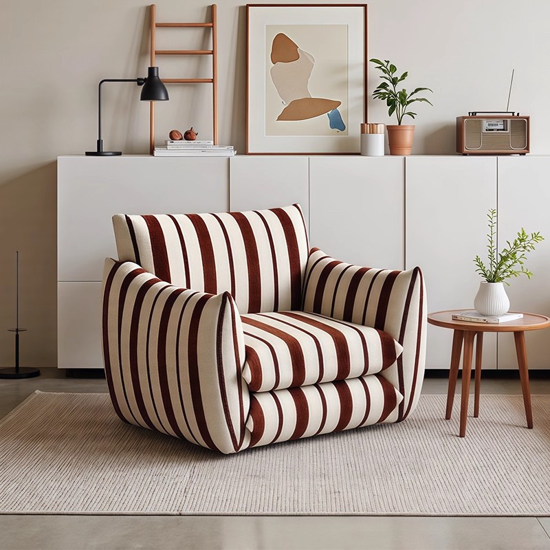 Nordic Striped Single Sofa Chair for Home Living Room Leisure Lazy Sofa Bedroom French Retro Fabric Sofa