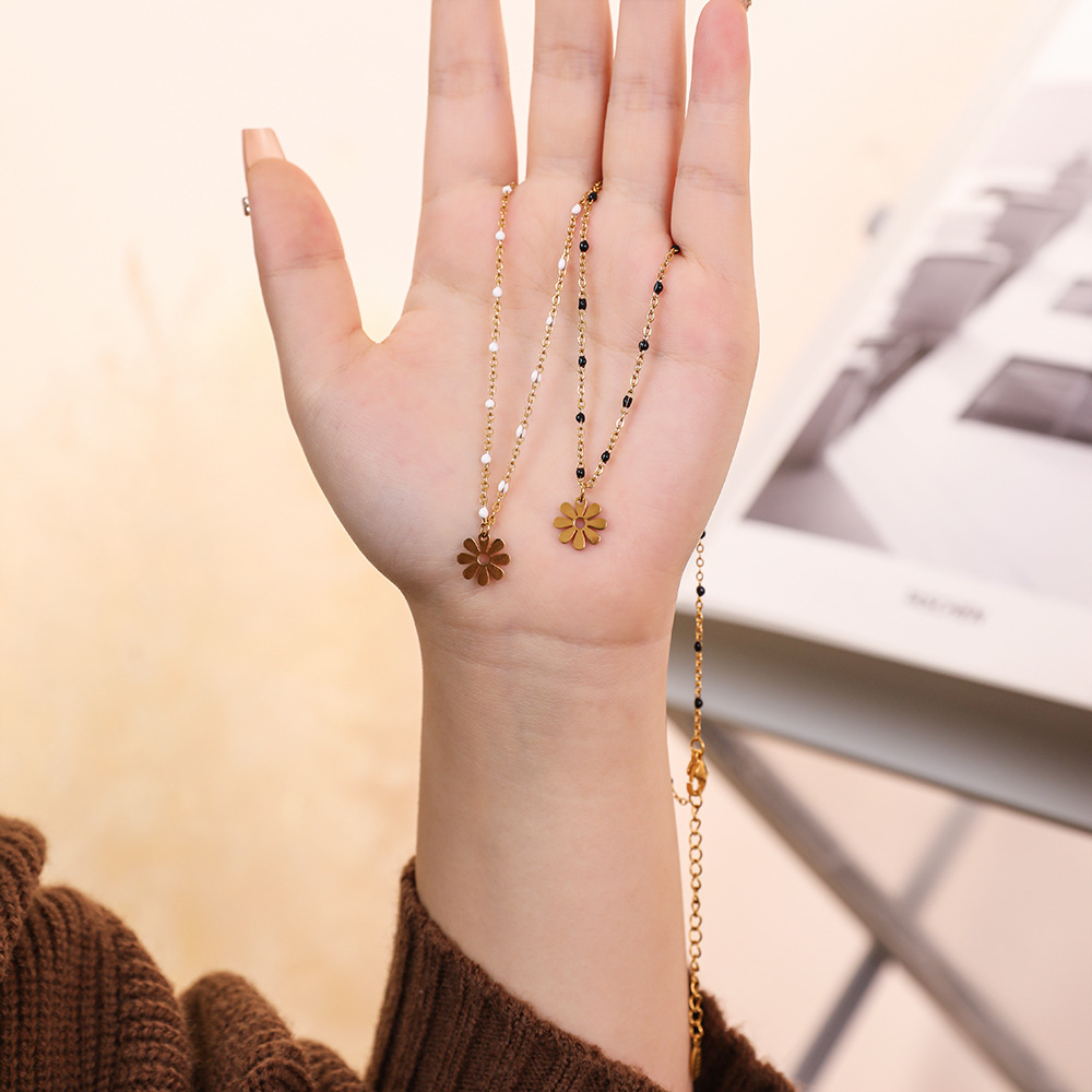 25g Weight Layered Necklaces Classification 1 Piece Quantity Holiday Occasion Stainless Steel Material Flower Pattern Women's Gender Plating Design Vacation Style Vacation Flower Stainless Steel Plating Layered Necklaces 8