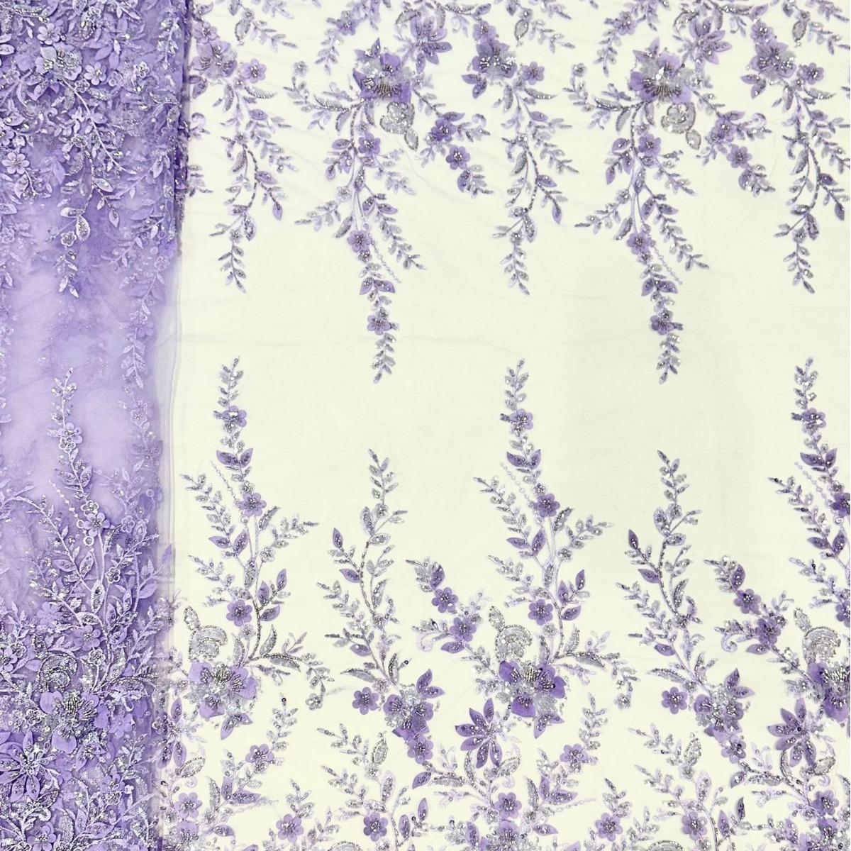 Flores láser tridimensionales sequinilla de plantas tela de tubo de perlas de alta fijación estilo antiguo vestido de boda vestido de tela