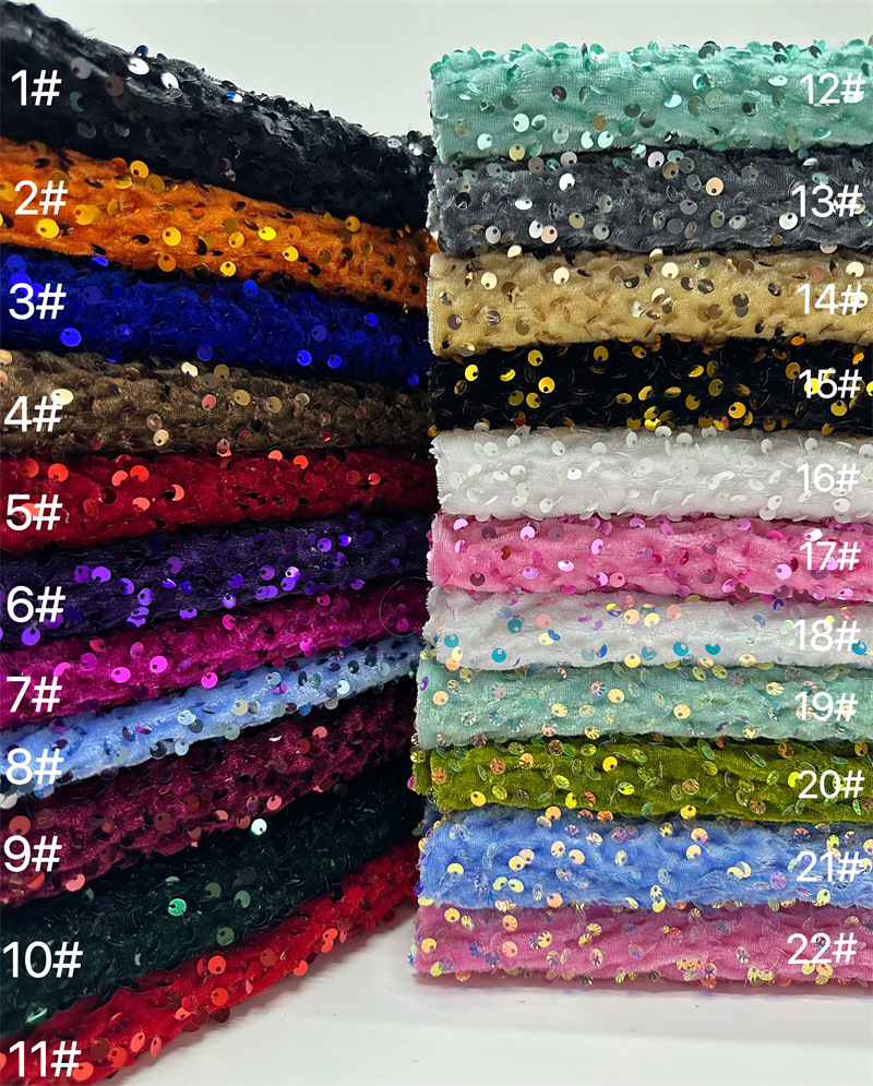Otoño y invierno tela de terciopelo elástica 5mm oro espuma de cuentas de espuma de Navidad vestido de moda tela de sequilla image 7