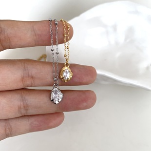 与瑜 New irregular zircon diamond pendant Japanese and Korean ins style necklace foreign trade daily titanium steel stainless steel does not fade