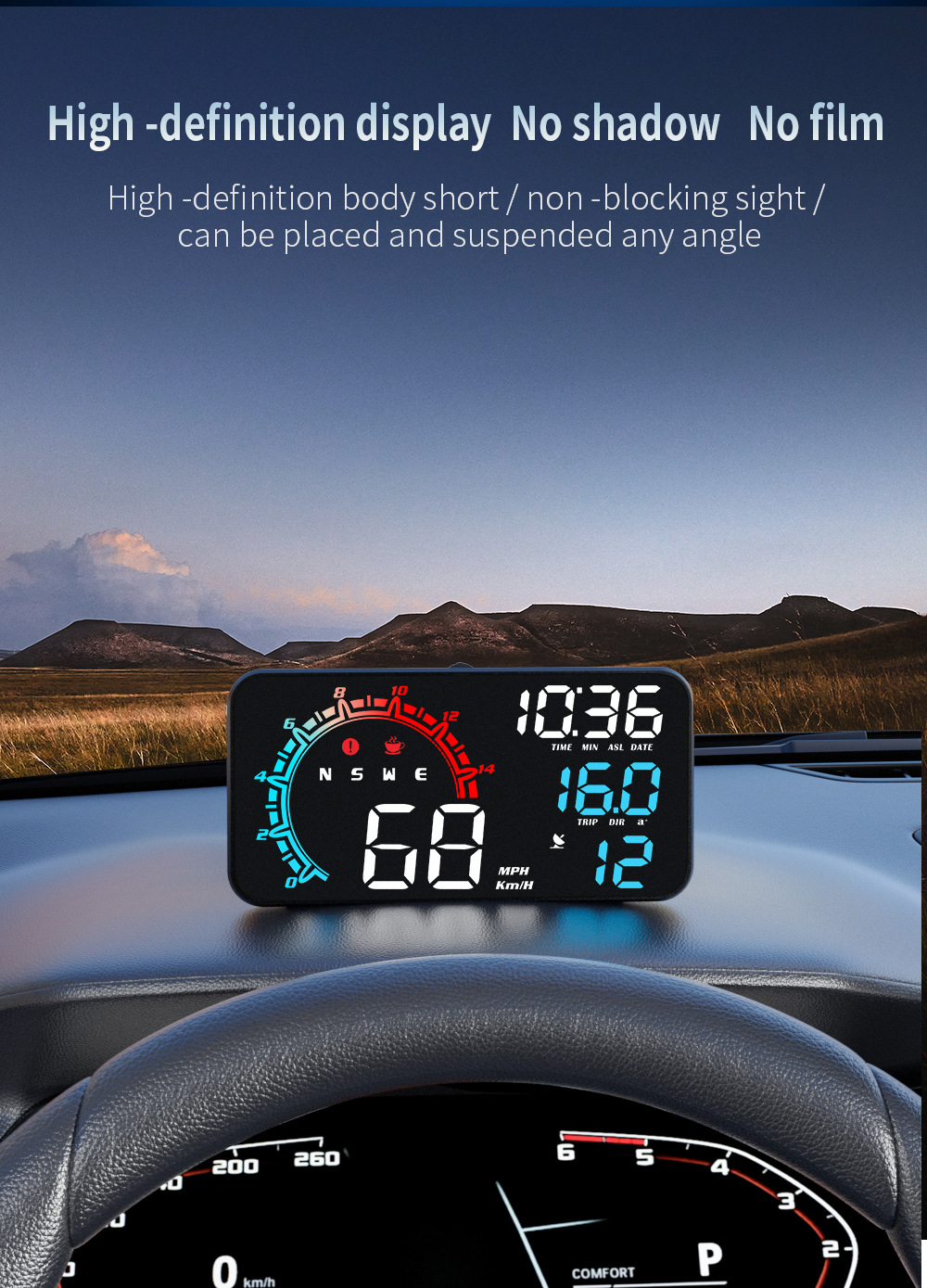 Cross-border universal HUD head-up display for cars, GPS speed, time, date, altitude, compass head-up instrument G11