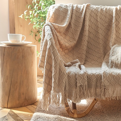 北欧复古毛线毯子色针织毯床尾毯床搭沙发毯搭巾床尾巾