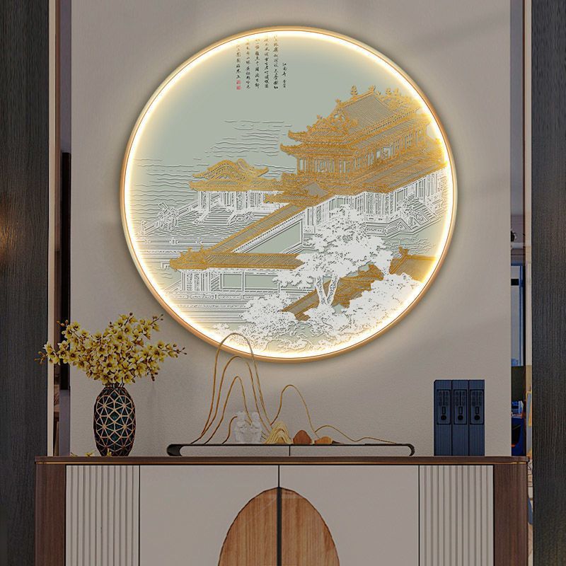 新中国式玄関装飾画卸売り灯画円形ホテル壁画クロスボーダー通路水墨鶴楼背景掛け画|undefined