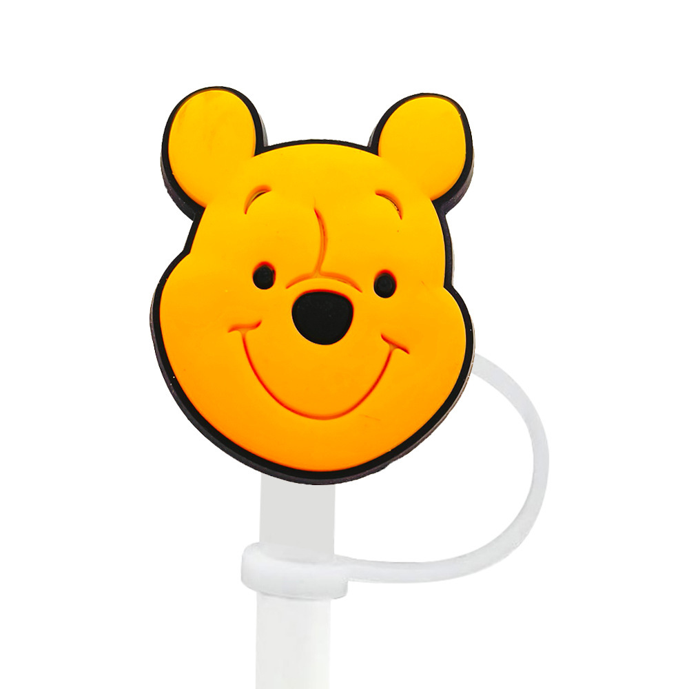 8-10mm Winnie the Pooh tapa de pajita tapón de pajita tapa a prueba de polvo accesorios de pajita de dibujos animados goma suave cubierta a prueba de polvo circulable