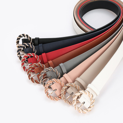 New style twist buckle fashion PU wrapping women's bare body belt decorative dress retro round buckle belt for women