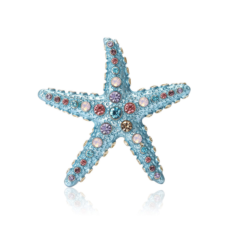 Beach Tropical Style Alloy Rhinestone Starfish Brooch High-End Elegant Fashion Design Corsage Brooch