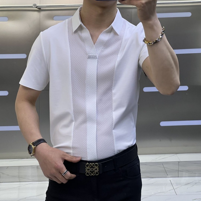 Verano nuevos hombres de alta calidad de lujo ligero de manga corta Camisa de negocios casual todo partido slim fit costura media manga camiseta