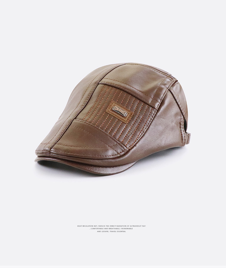 Yangguan/Jamont Frühling, Herbst, Winter PU-Herren-Freizeitleder-Entenzungenhut mit farbigem Kontrast für mittleres Alter_voghion.com