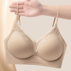 小胸女性向けシームレスレース下着、プッシュアップゼリーストリップビューティーベスト風細いショルダーストラップブラジャー、薄い
