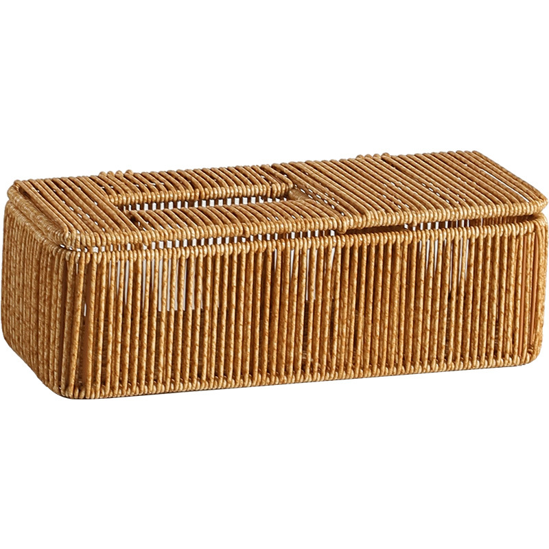 Caja de pañuelos de papel simple japonesa, caja de almacenamiento de pañuelos de ratán, mesa de centro de sala de estar para el hogar tejida a mano, caja de dibujo para coche