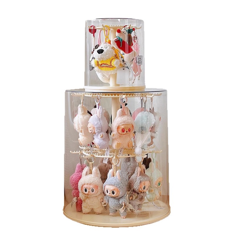 拉布布挂件展示盒透明旋转labubu毛绒玩具玩偶手办盲盒收纳展示架|undefined