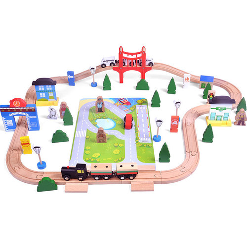 Children's Brain Development Creative Thomas the Train Wooden Set 80 Wooden Tracks Boy Toy Parent-Child Building Blocks