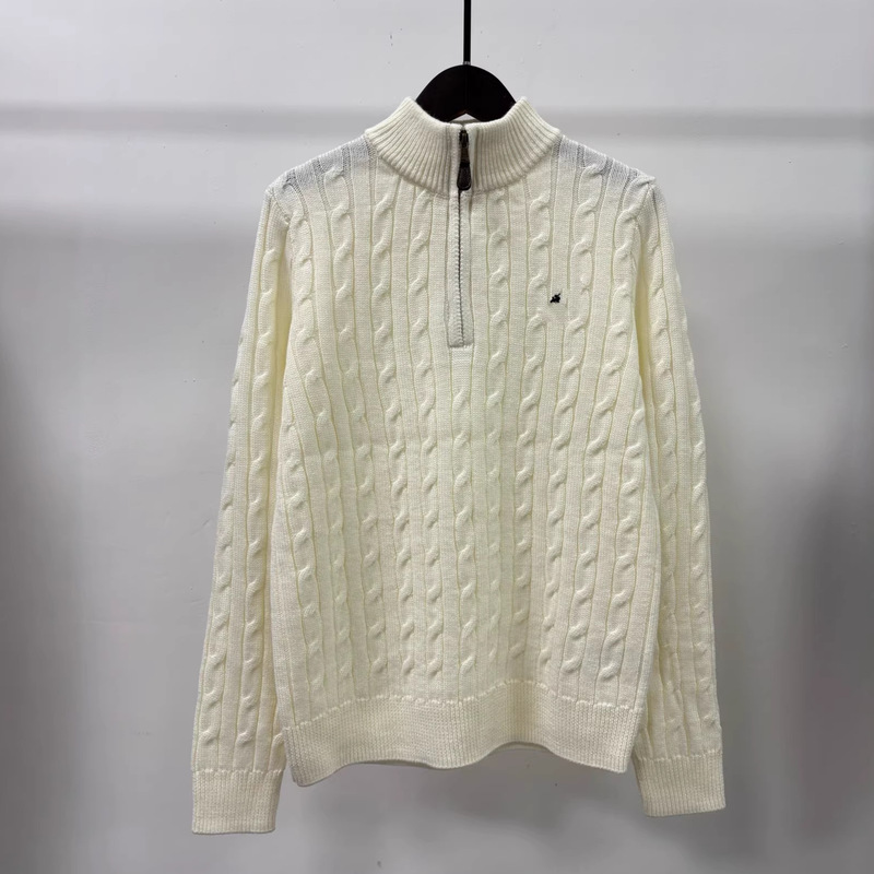 William Chan's Same Style Pony Logo Embroidered R~L Ralph Cashmere Cable Knit Half-Zip Sweater, Unisex William Chan's Same Style Pony Logo Embroidered R~L Ralph Cashmere Cable Knit Half-Zip Sweater, Unisex