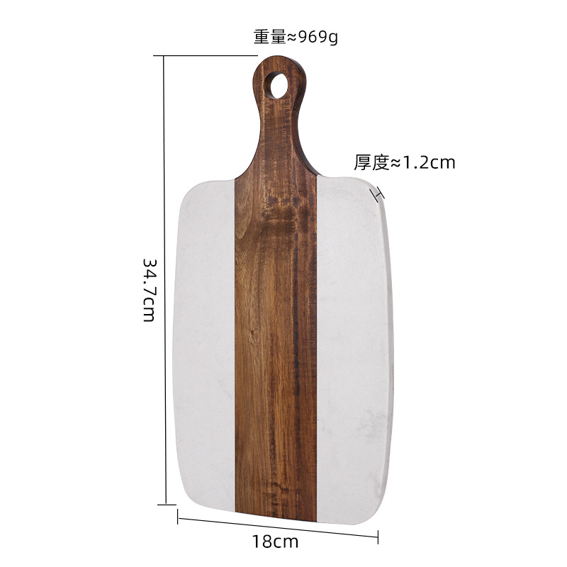Empalme de mármol, tipo de raqueta de madera de acacia, tabla de cortar para el hogar, tabla de cortar, cocina occidental creativa, fabricante de placa plana, lugar transfronterizo