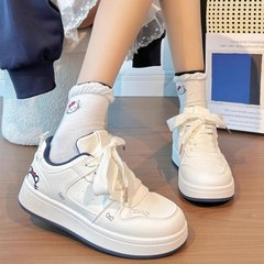 韩版圆头小白鞋女2025秋季新款皮面增高休闲女鞋猫咪运动厚底板鞋