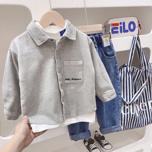 Boys corduroy shirt jacket spring and autumn  autumn new style children's long-sleeved shirt baby cardigan top