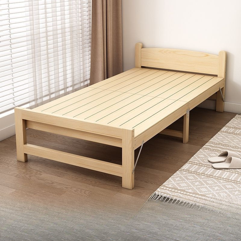 Folding Single Bed, Office Nap Bed, Rental Room Solid Wood Bed, Hard Board Bed, 1m Small Beds That Don'T Take up Space