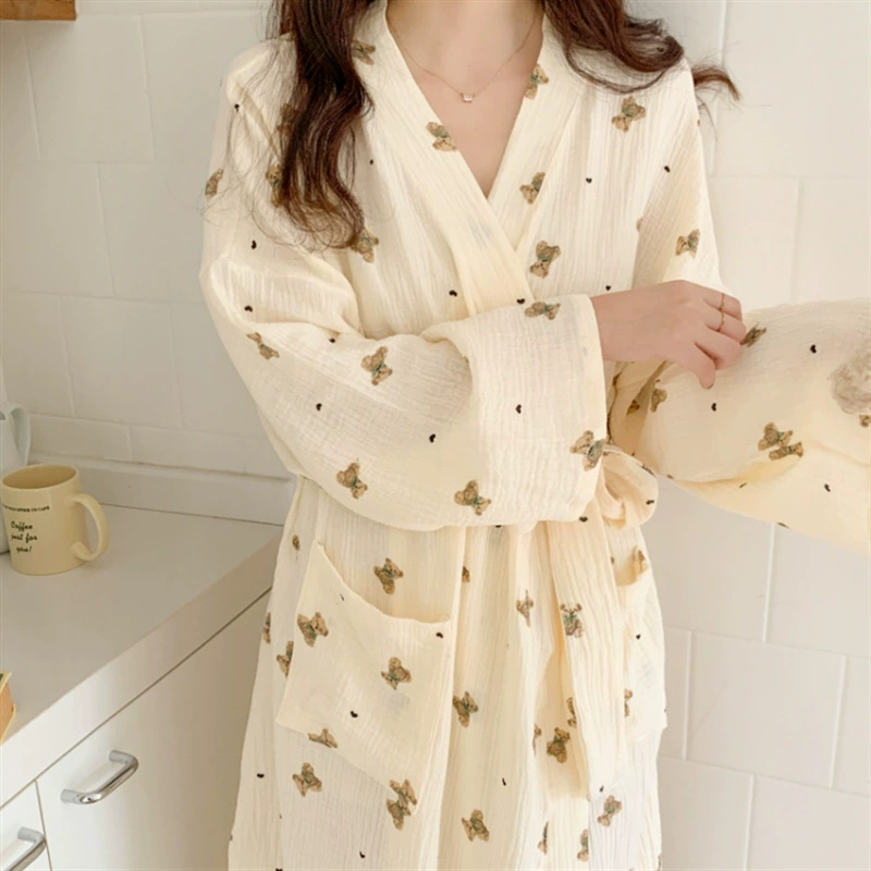 Autumn cartoon pijama, bathrobe, belt, with little bears