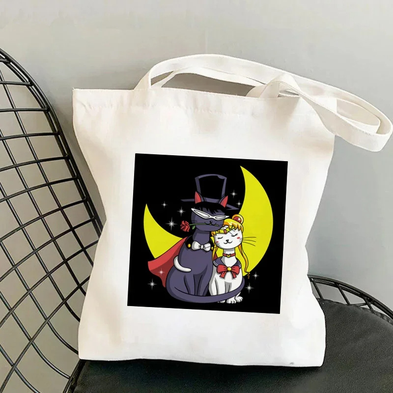 Comercio exterior Sailor Meow impresión Kawai bolsa Harjuku bolsa de compras damas lienzo bolsa de mano casual para niñas
