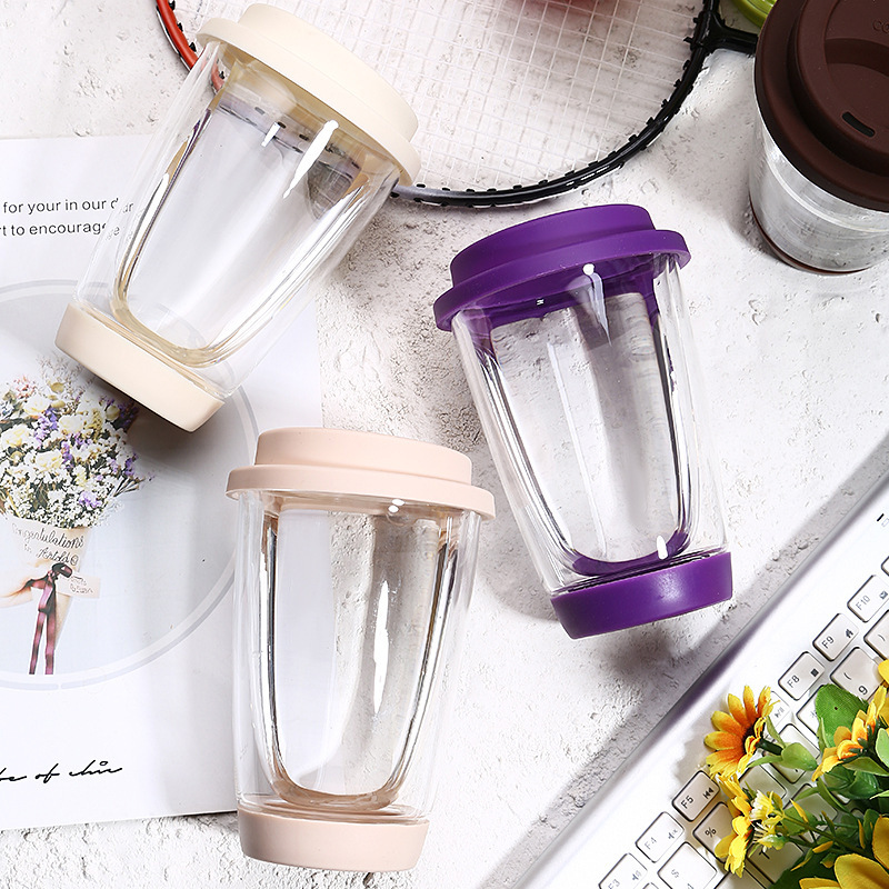 Colorful silicone cup lid, cup bottom glass cup double-layer high borosilicate glass tea cup coffee cup manufacturer milk cup
