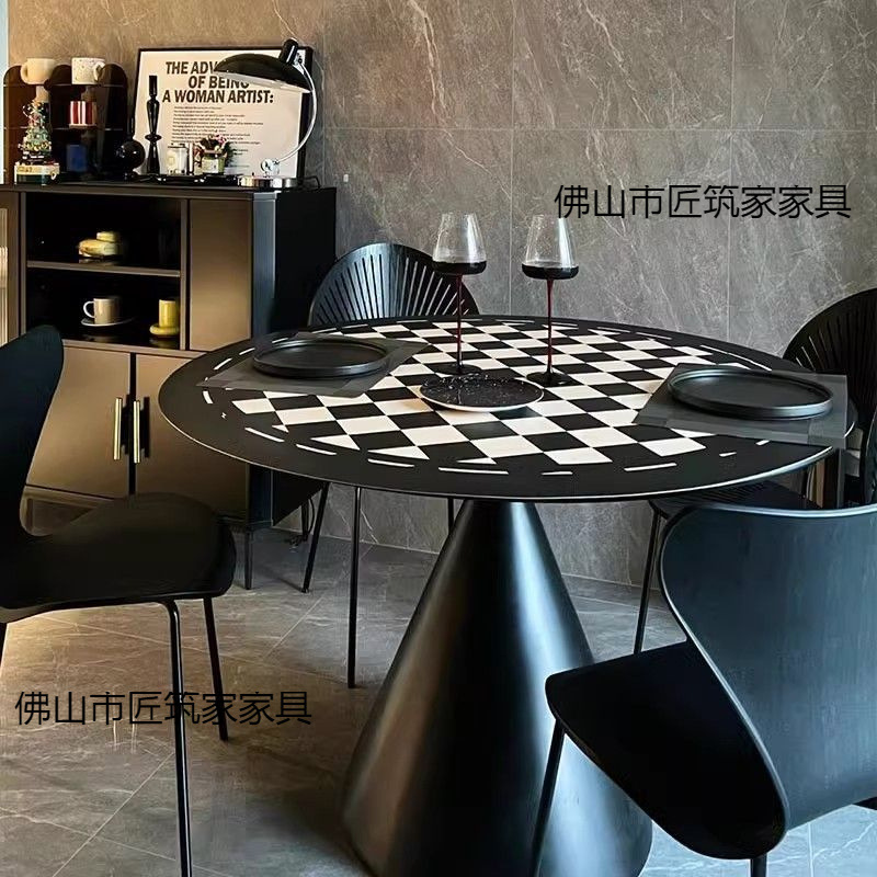 French Negotiation Table Slate Round Dining Table Pure White Modern Simple Round Table Small Apartment Home Dining Table and Chair Combination