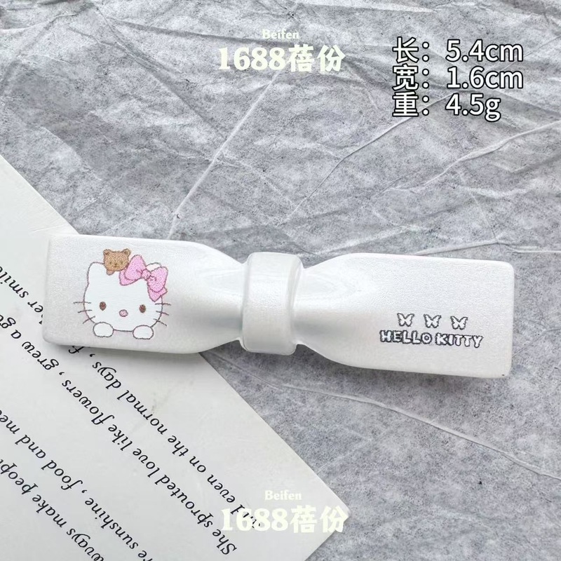 ファッショナブルな真珠光沢のある白いプリント猫水滴ヘアピン韓国スタイルのハイエンド前髪サイドクリップ女の子カモノハシクリップヘアアクセサリー|undefined