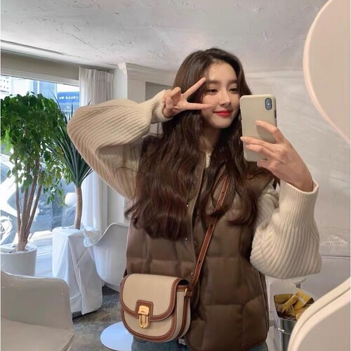 New Korean niche design leather stitching canvas contrasting retro versatile saddle bag small square bag single shoulder crossbody bag