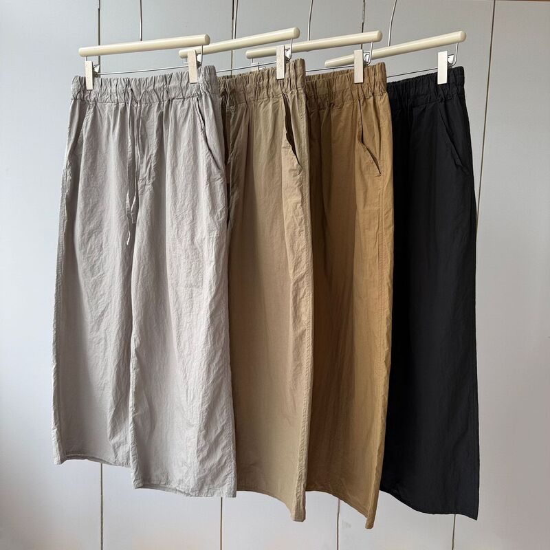 Japanese Omi Paper-Like Cotton Designer Style! Elastic High-Waisted Lightweight Comfortable Loose-Fitting Cropped Straight-Leg Pants for Women