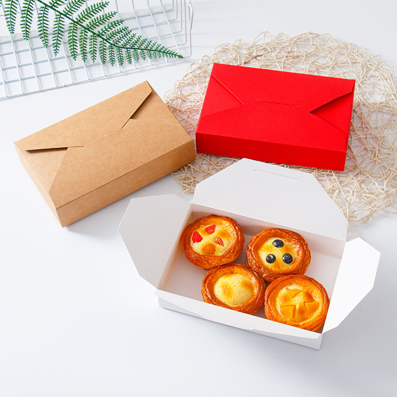 Simple Envelope-Style Bow-Tie Biscuit Mooncakes, Western Pastries, Gingerbread, Baked Goods in White Kraft Paper Packaging Boxes—Factory Wholesale