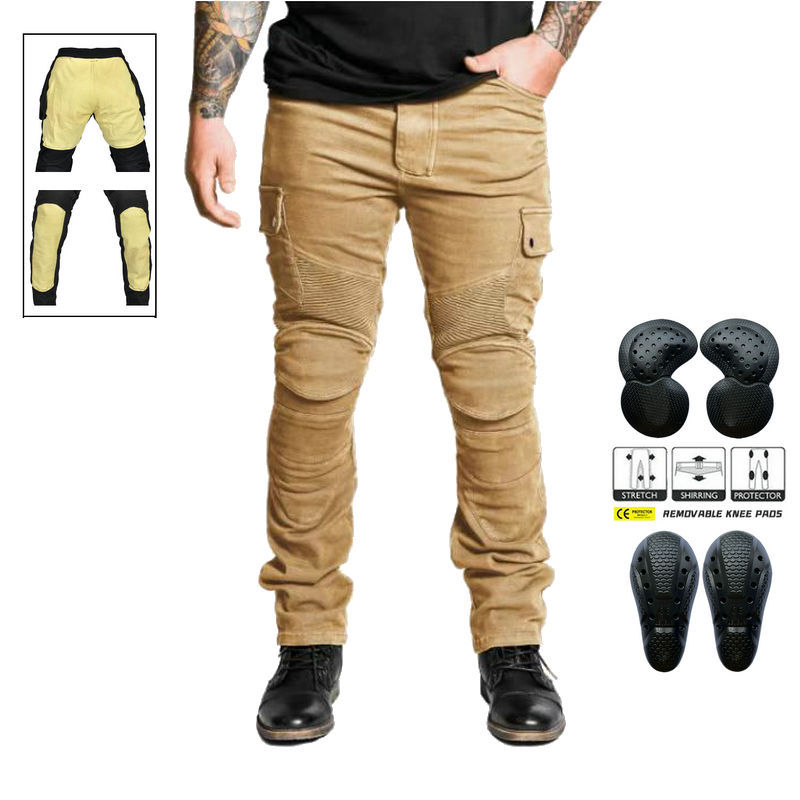 VOLERO Motocicleta Jeans Retro Caqui Pantalones de motocicleta anti-caída Pantalones de ciclismo resistentes al desgarro Kevlar