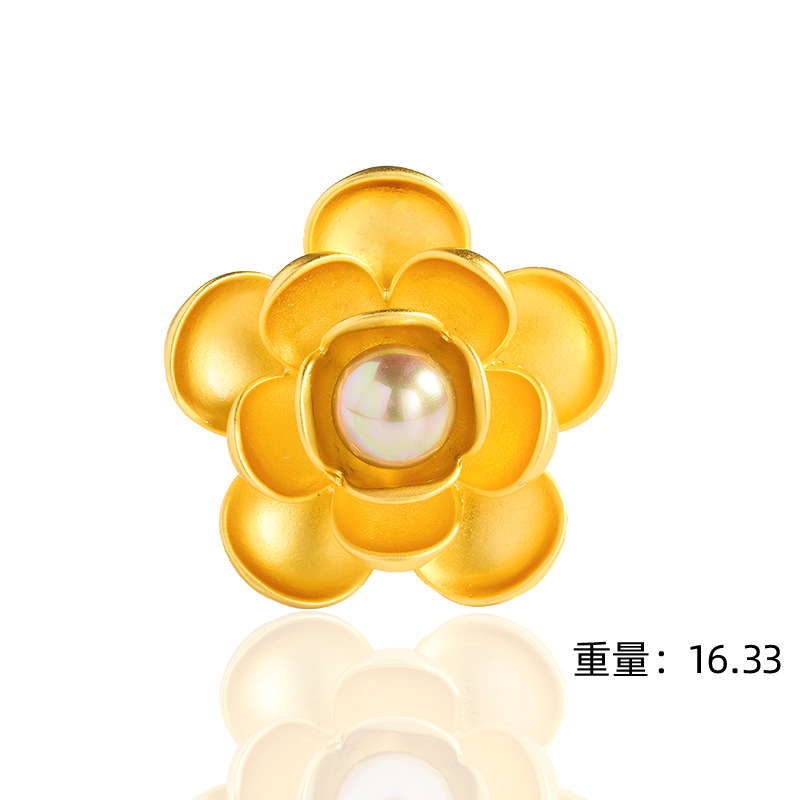 Goldfarbene Perlen Kamelien Brosche Damen Elegante Anstecknadel_voghion.com