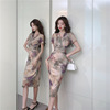 High Waist Oil Painting Retro Flower French Slim Fit Wrap Hip Waist Dress